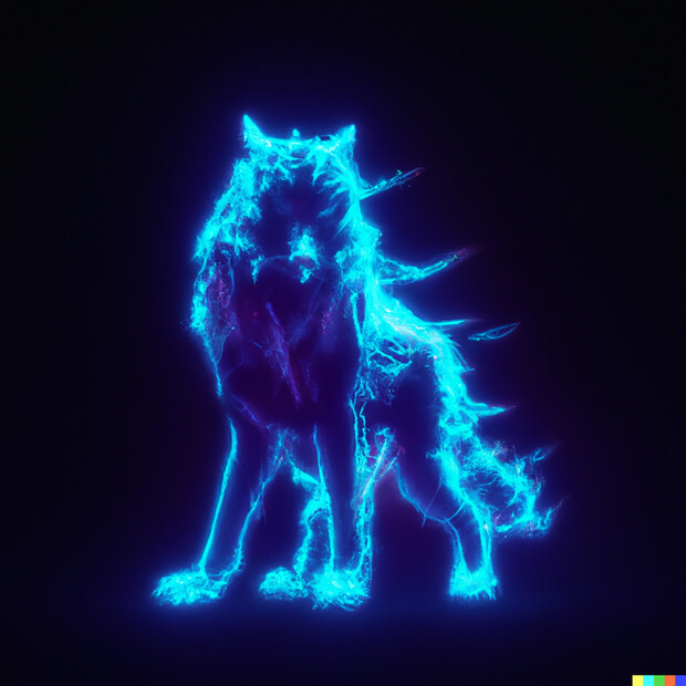 a wolf with fur made of neon light, digital art - version 2